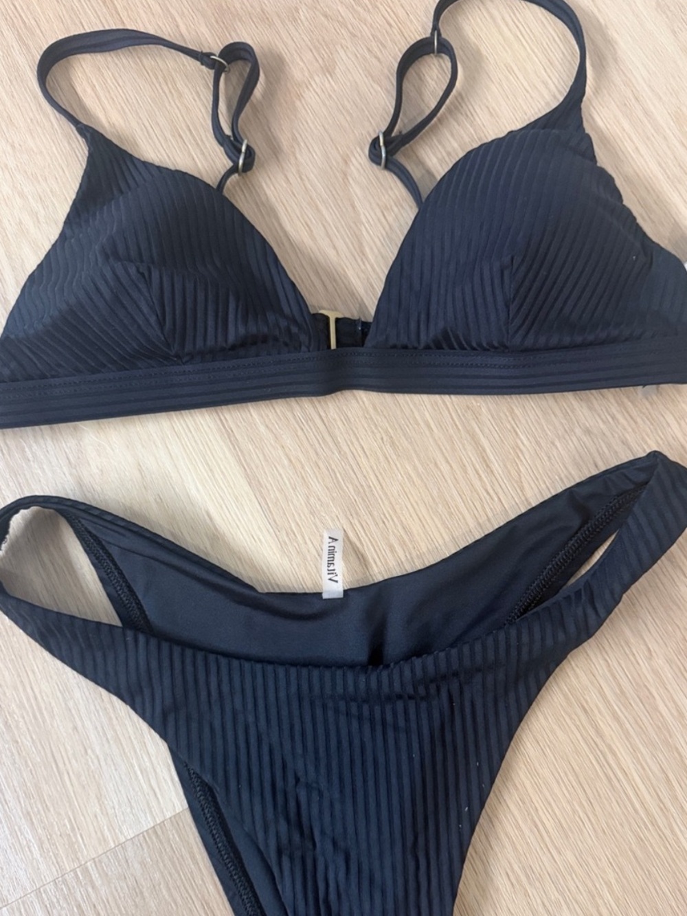Vitamin A Black Ribbed Triangle Bikini top